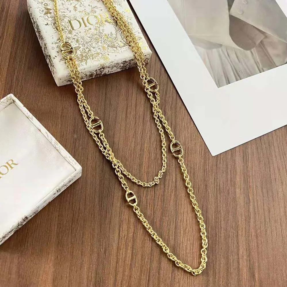 Dior 30 Montaigne Necklace Gold-Finish Metal and Sand Pink Lacquer for Women Dior 30 Montaigne Necklace Gold-Finish Metal and Sand Pink Lacquer for Women