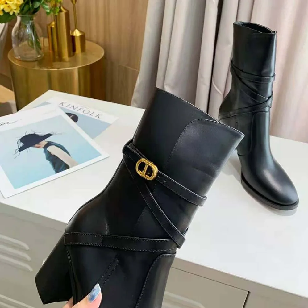 Dior Dior Empreinte Heeled Ankle Boot Black Soft Calfskin in 7cm Heel for Women