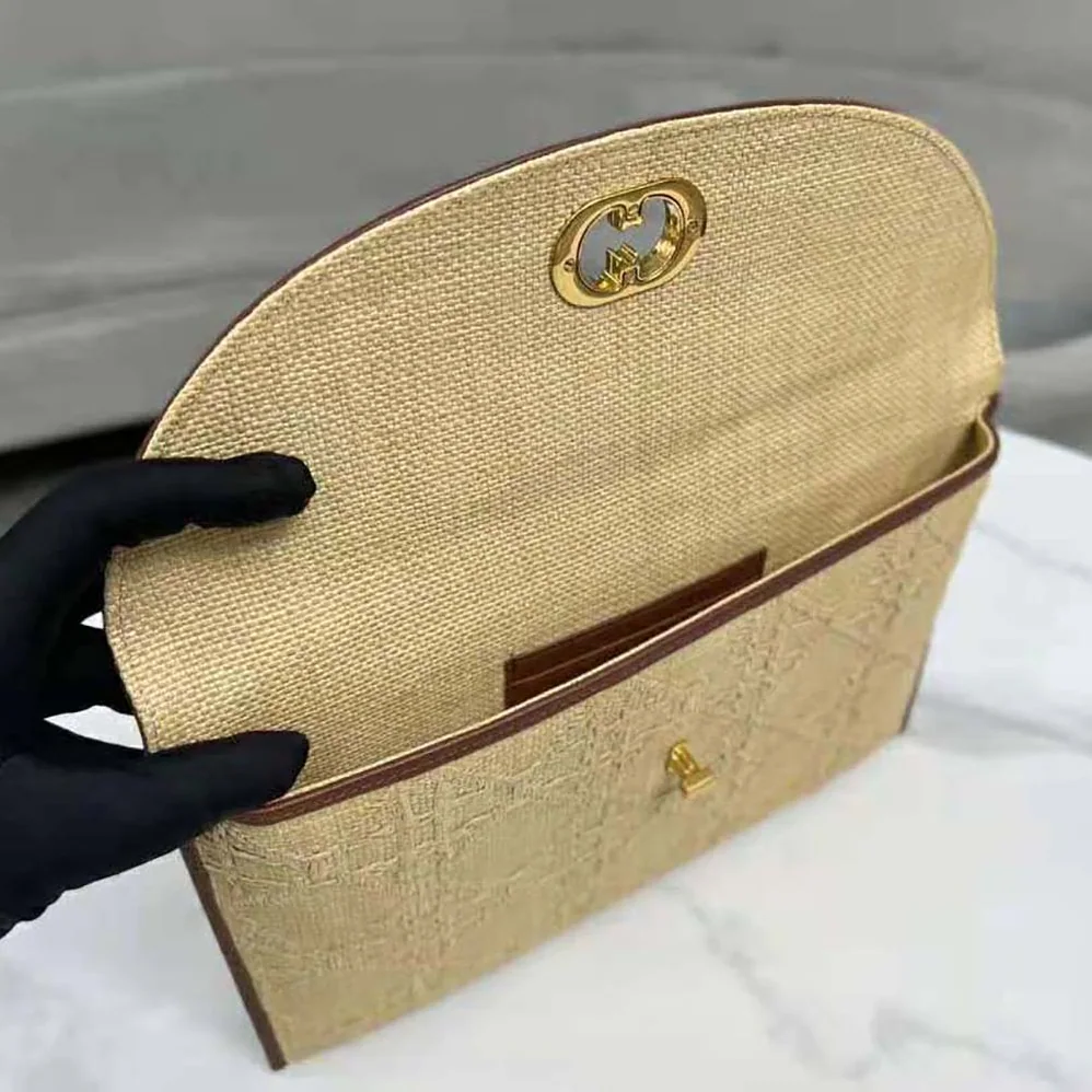 Dior 30 Montaigne Avenue Pouch with Flap Natural Cannage Raffia for Women
