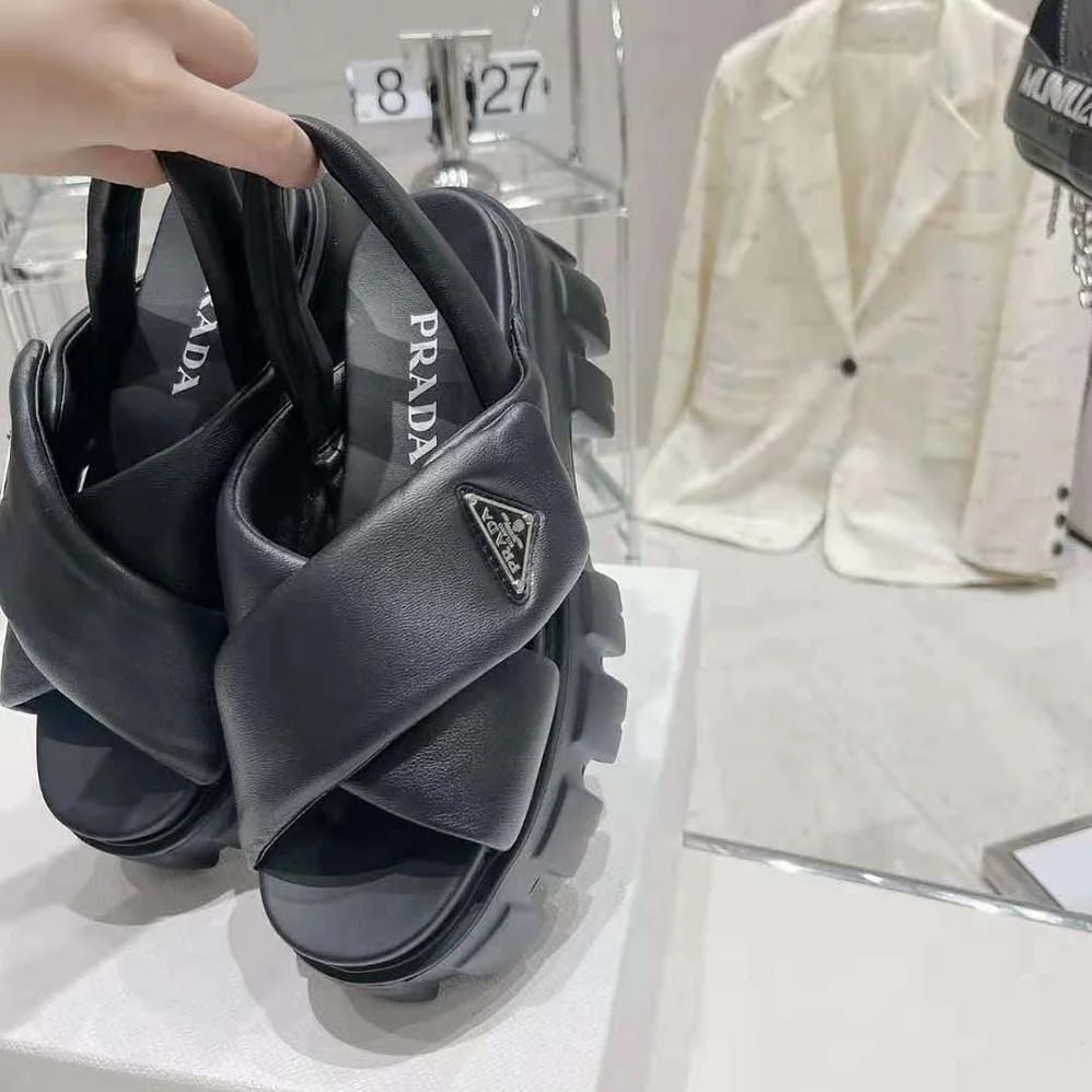 Prada Monolith Padded Nappa Leather Sandals for Women in Black