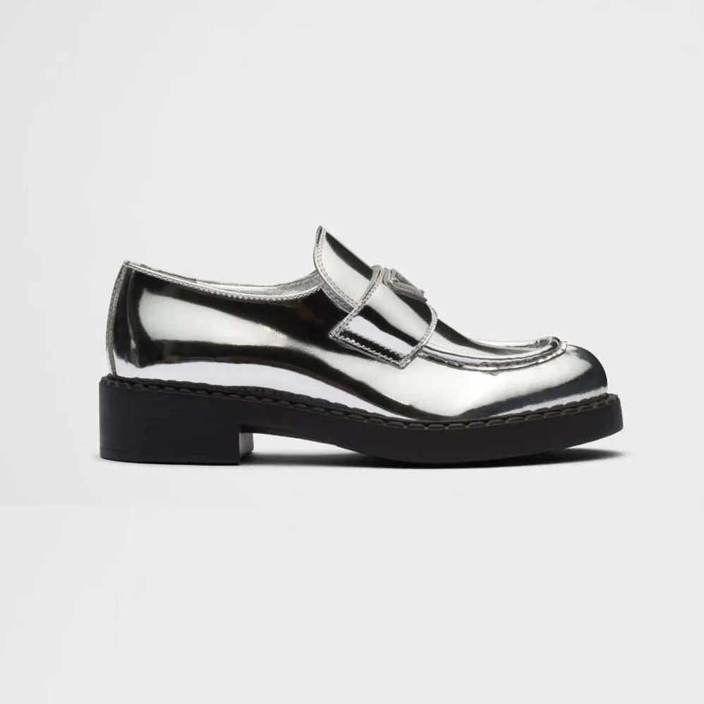 Prada Metallic Leather Loafers for Women in Silver Prada Metallic Leather Loafers for Women in Silver