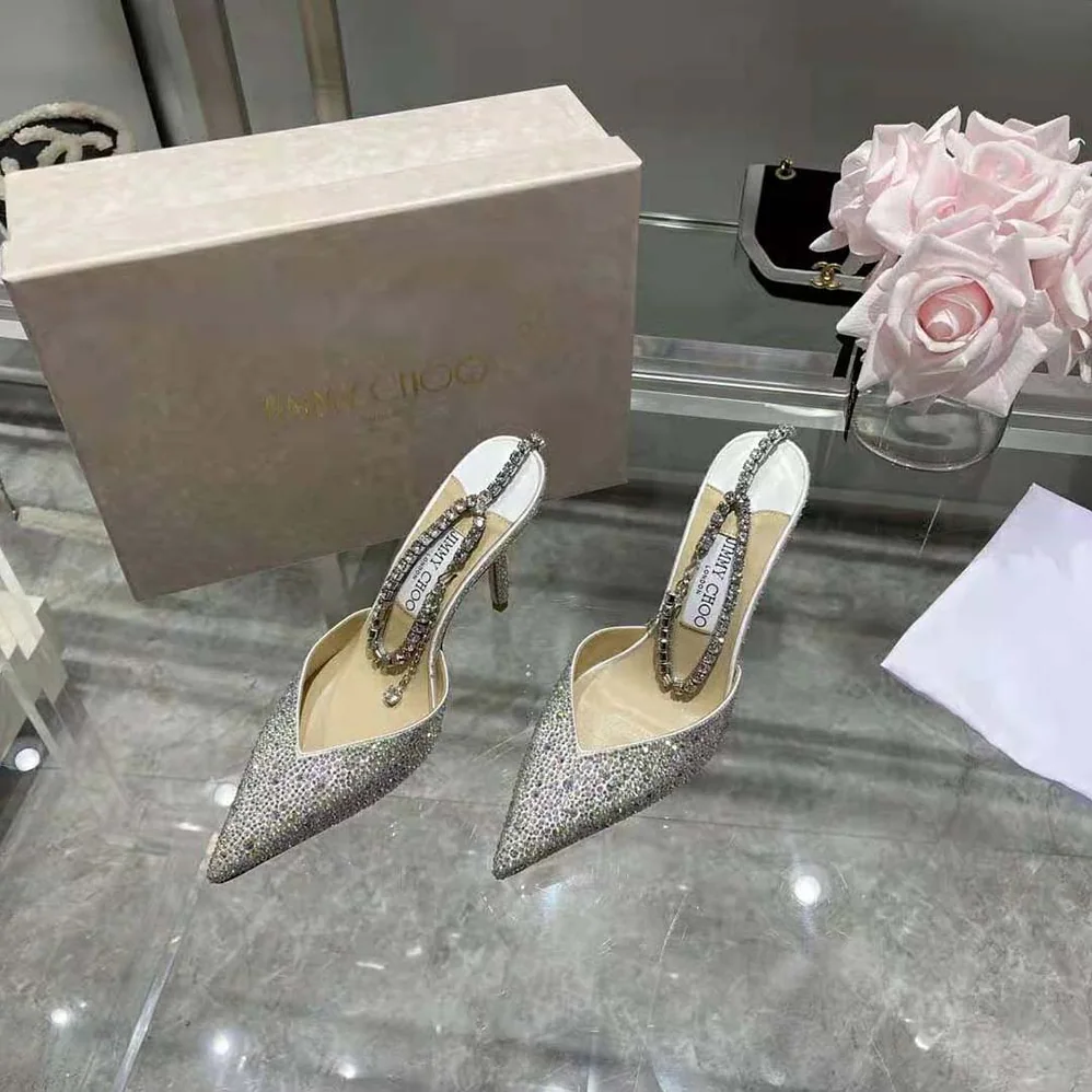 Jimmy Choo Saeda 100 Ivory Satin Pumps with Crystal Embellishment for Women