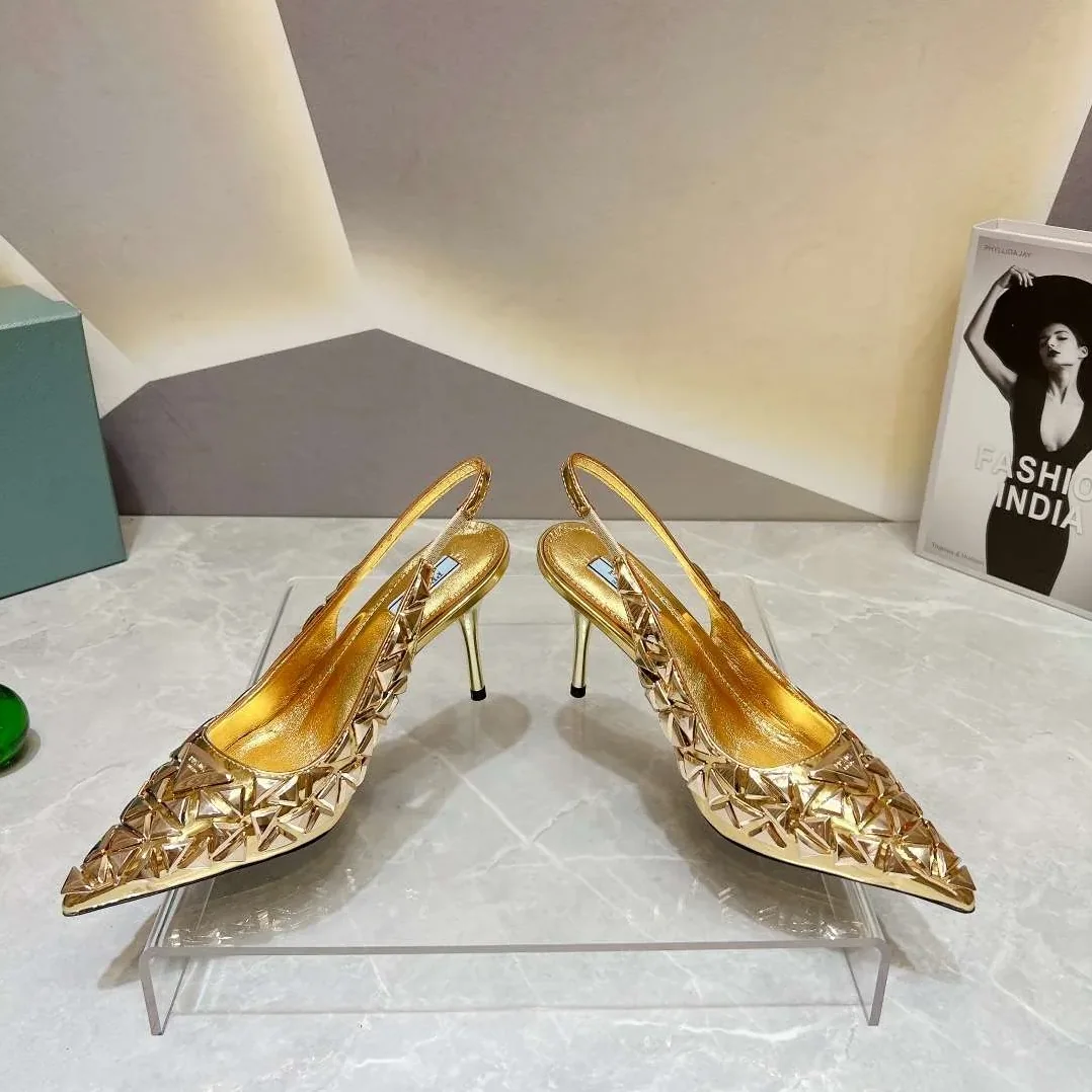 Prada Slingback Spike Pumps Gold