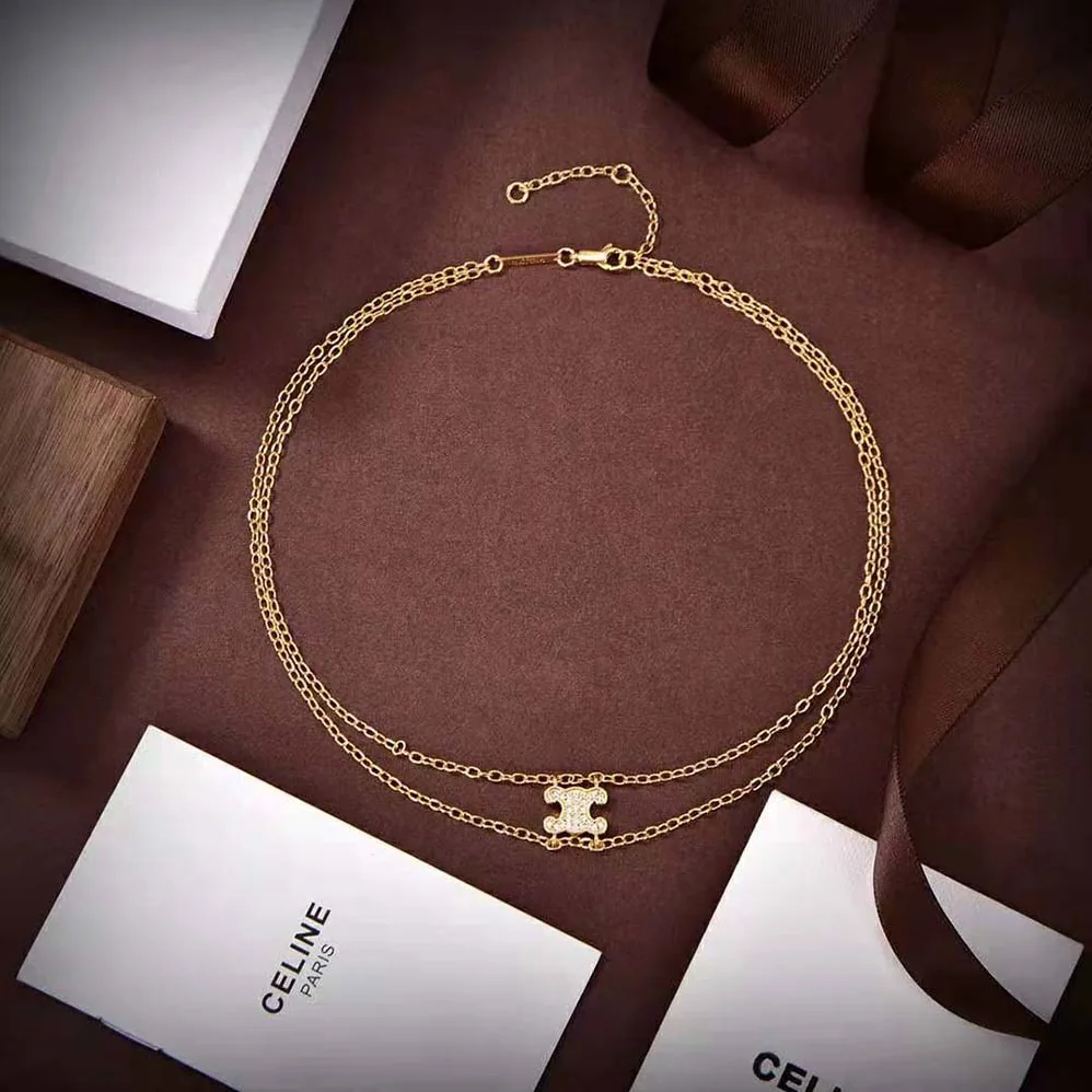 Celine Triomphe Suspended Necklace in Brass with Gold Finish for Women