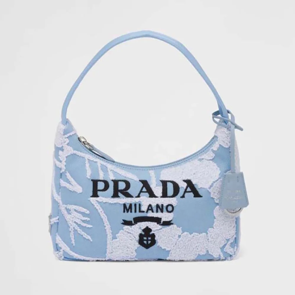 Prada Re-Edition 2000 Embroidered Drill Mini Bag for Women in Blue