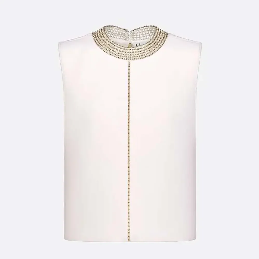 Dior Embroidered Top White Wool and Silk for Women