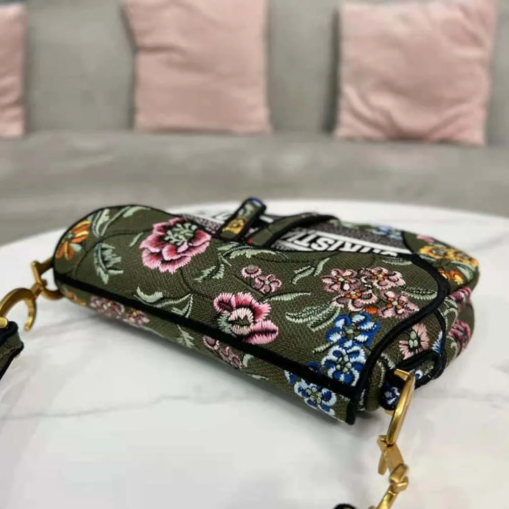 Dior Saddle Bag Green Multicolor Dior Petites Fleurs Embroidery for Women Dior Saddle Bag Green Multicolor Dior Petites Fleurs Embroidery for Women