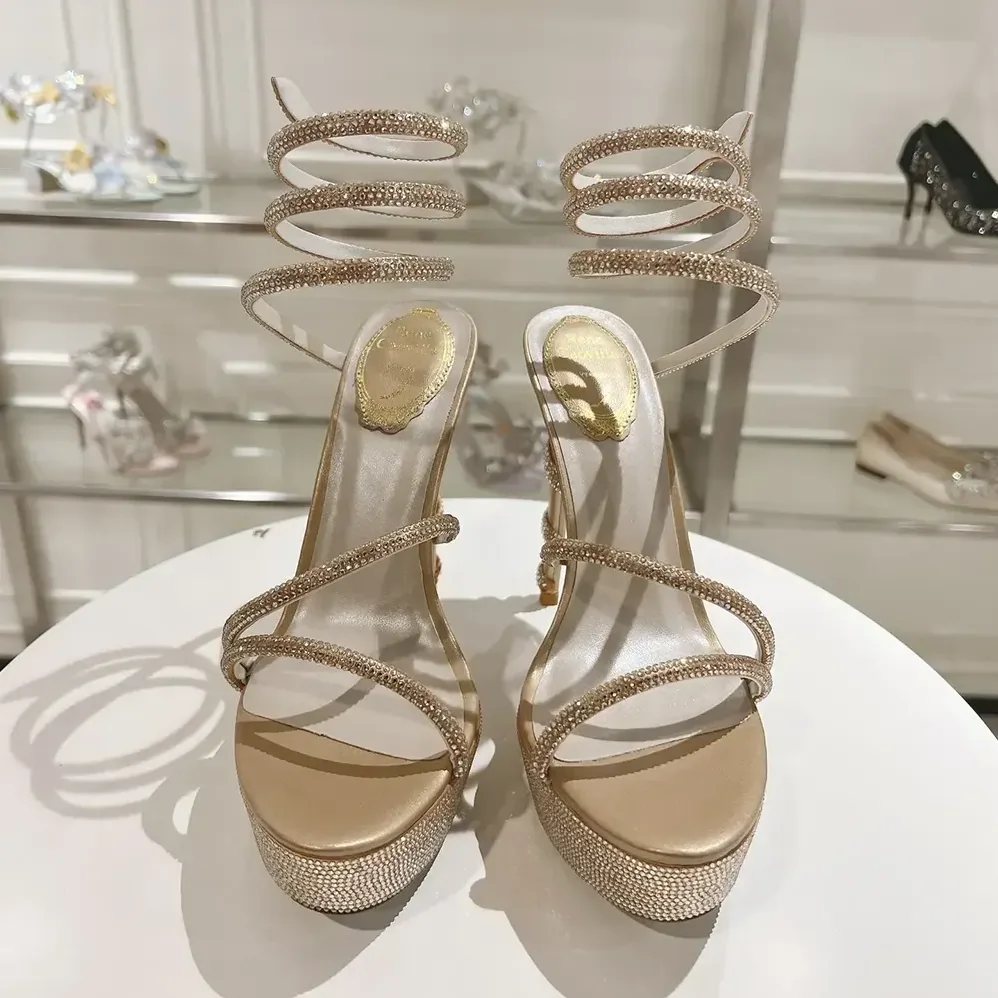 Rene Caovilla Margot Crystal Beige Platform Sandal 130 for Women Rene Caovilla Margot Crystal Beige Platform Sandal 130 for Women