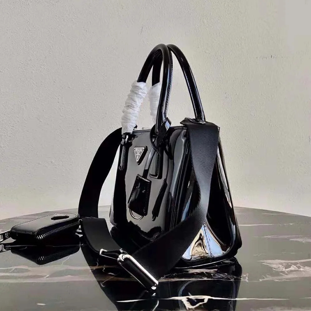 Prada Galleria Brushed Leather Small Bag for Women in Black Prada Galleria Brushed Leather Small Bag for Women in Black