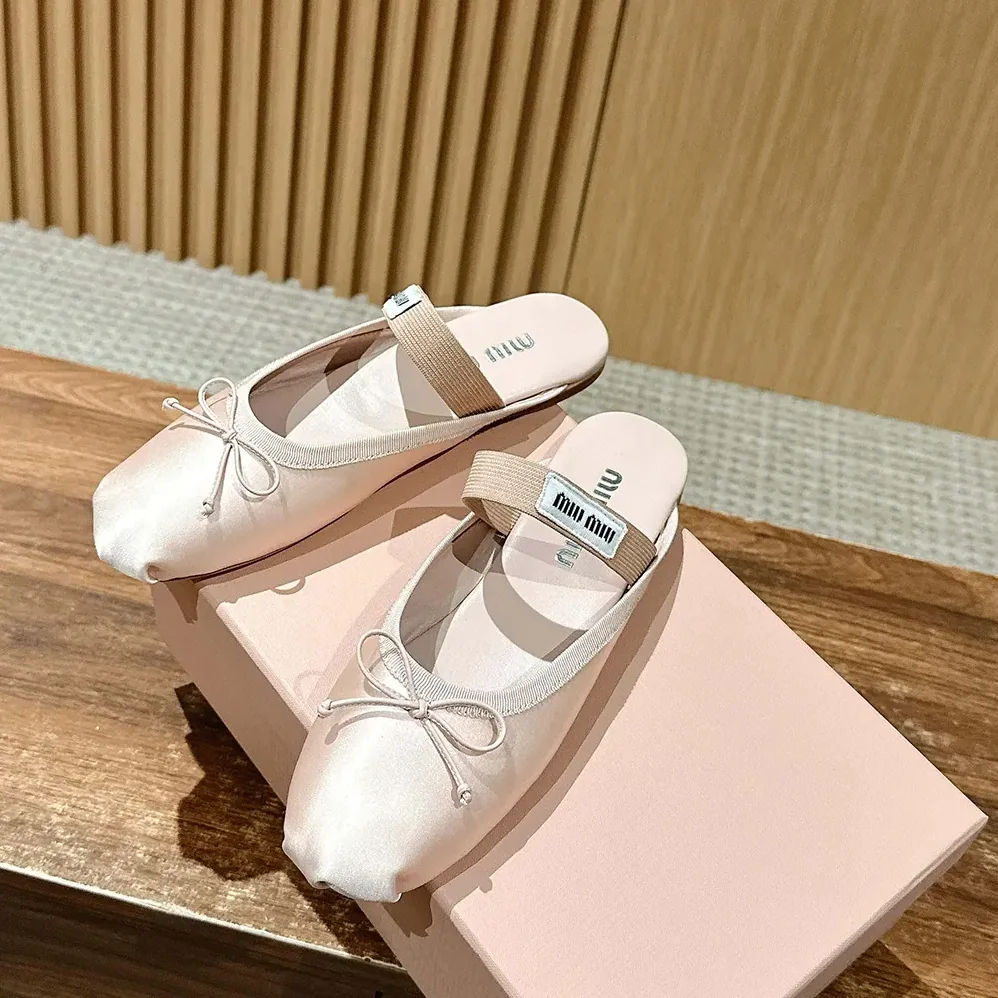 Miu Miu Satin Ballerina Mules for Women in Pink Miu Miu Satin Ballerina Mules for Women in Pink