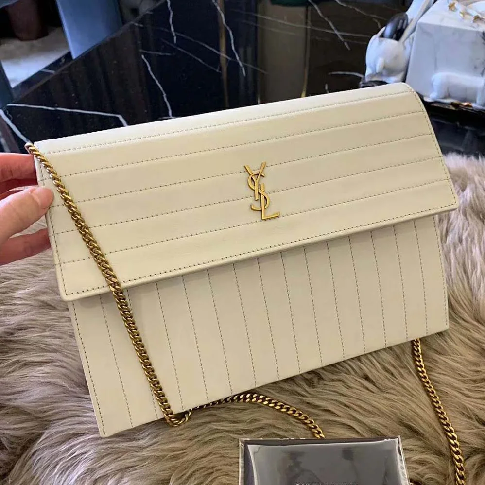 Saint Laurent YSL Victoire Chain Bag Crinkled Leather for Women in White Saint Laurent YSL Victoire Chain Bag Crinkled Leather for Women in White