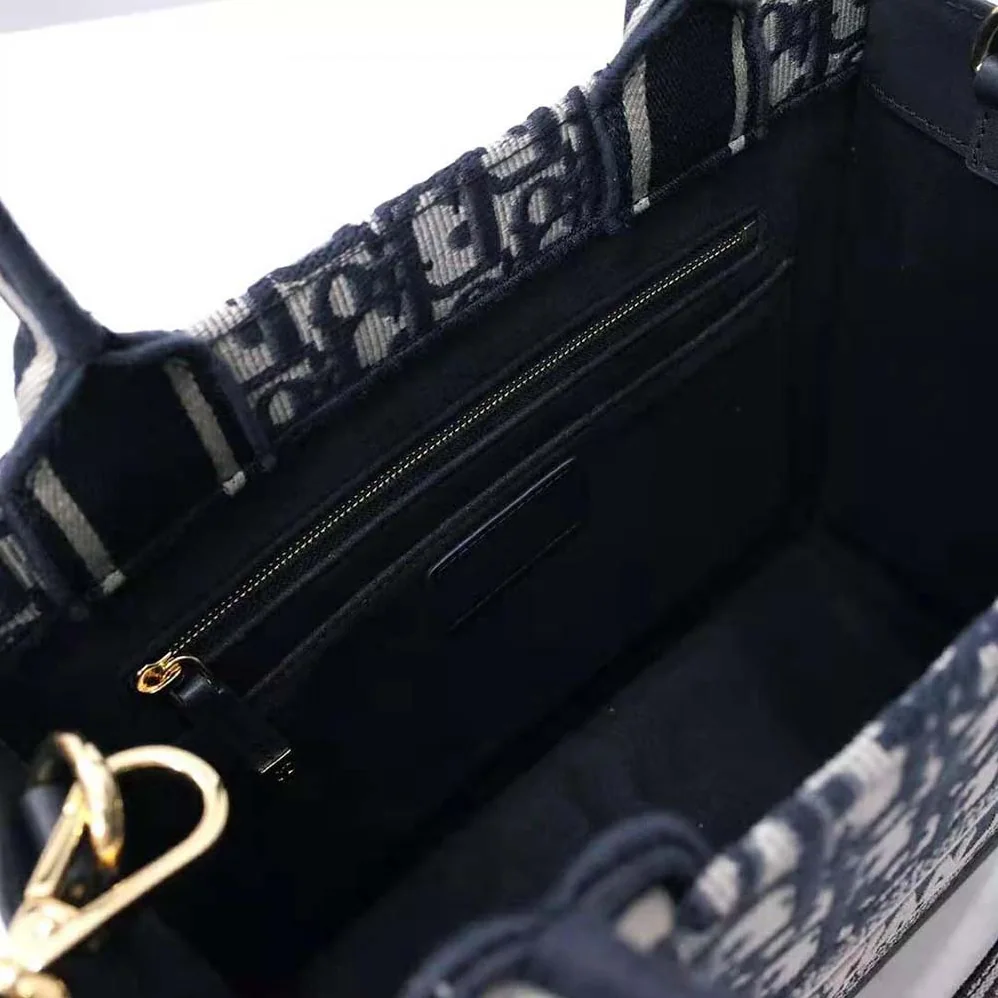 Dior Small Dior Book Tote Blue Dior Oblique Embroidery and Calfskin for Women
