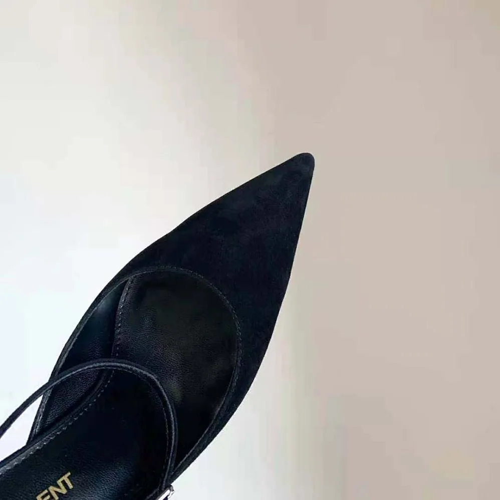 Saint Laurent YSL Sling Chain Pumps in Suede for Women in Black