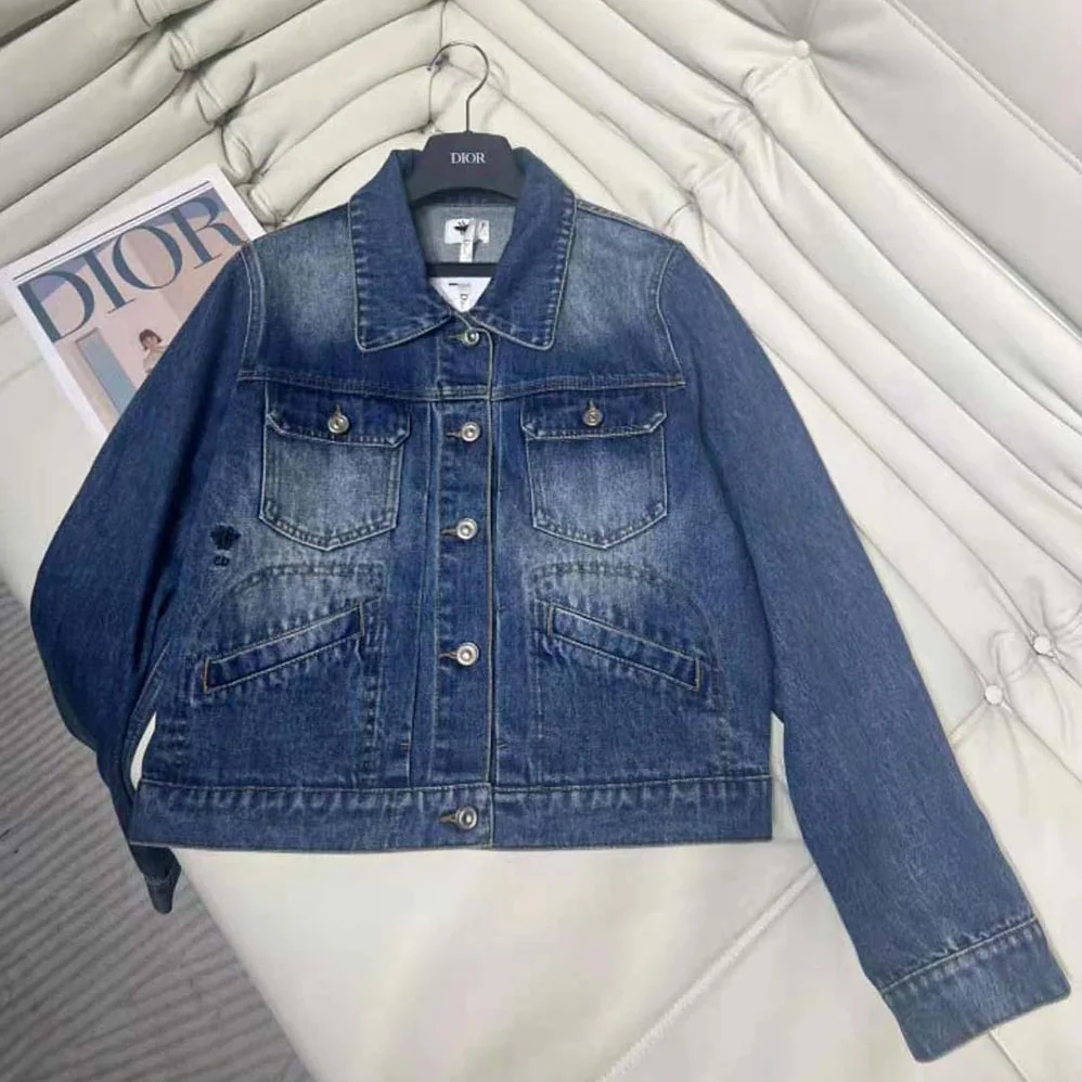 Dior Cropped Jacket Blue Stonewashed Cotton Denim for Women