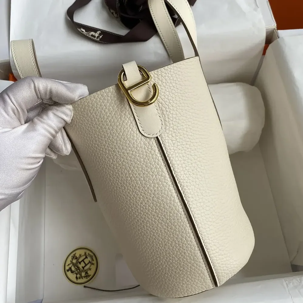 Hermes In the Loop 18 Handbag Clemence Leather for Women in White/Gold