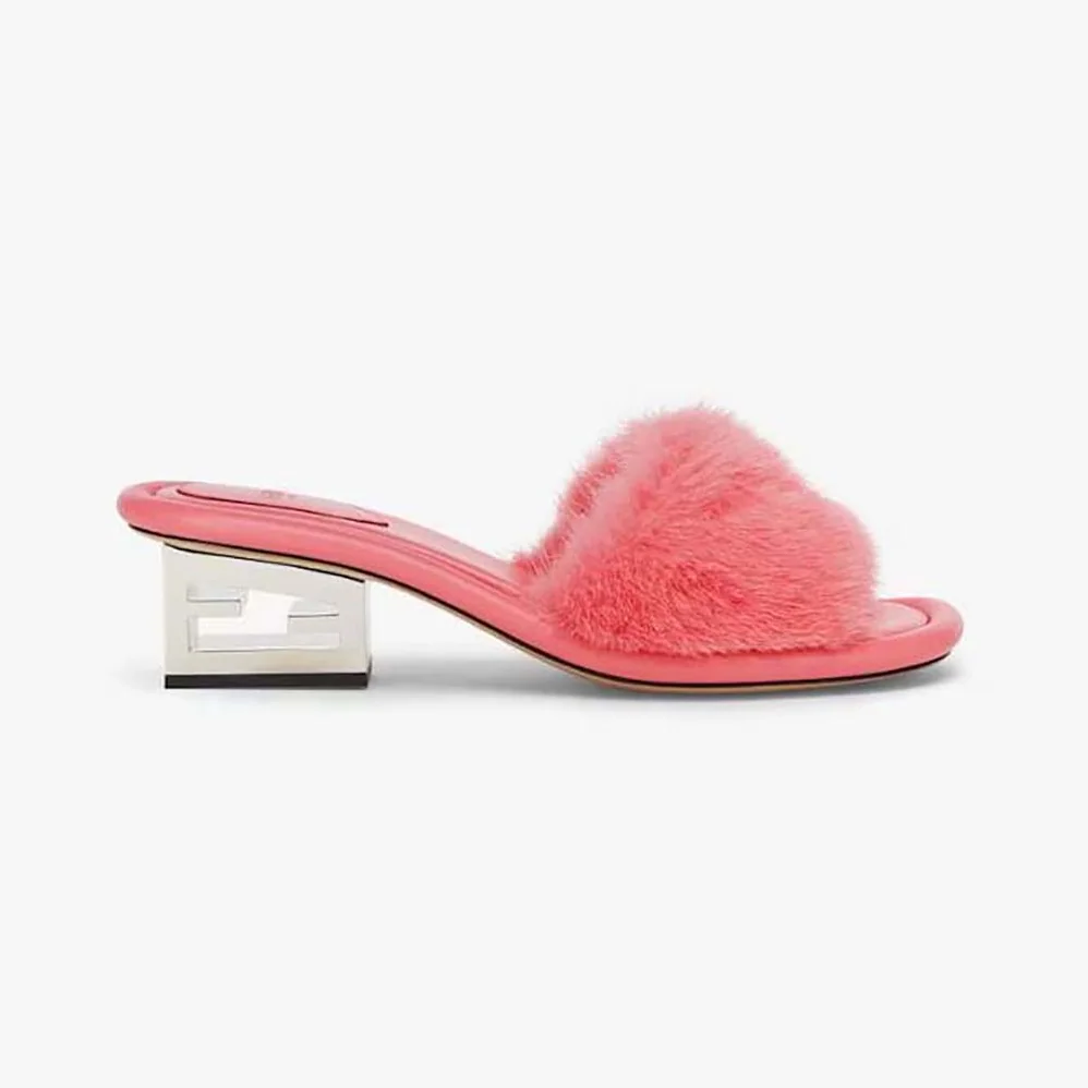 Fendi Baguette Pink Mink Slides for Women Fendi Baguette Pink Mink Slides for Women
