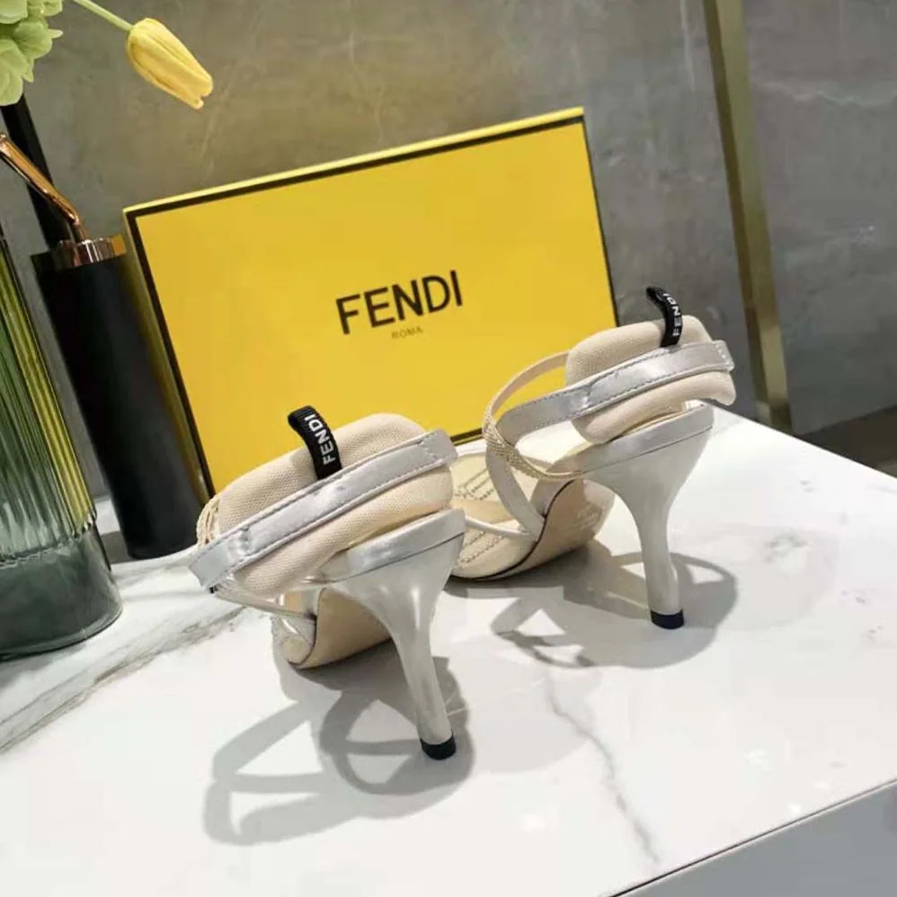 Fendi Colibri Pink Mesh High-Heeled Slingbacks with Rhinestone Embroidery for Women Fendi Colibri Pink Mesh High-Heeled Slingbacks with Rhinestone Embroidery for Women
