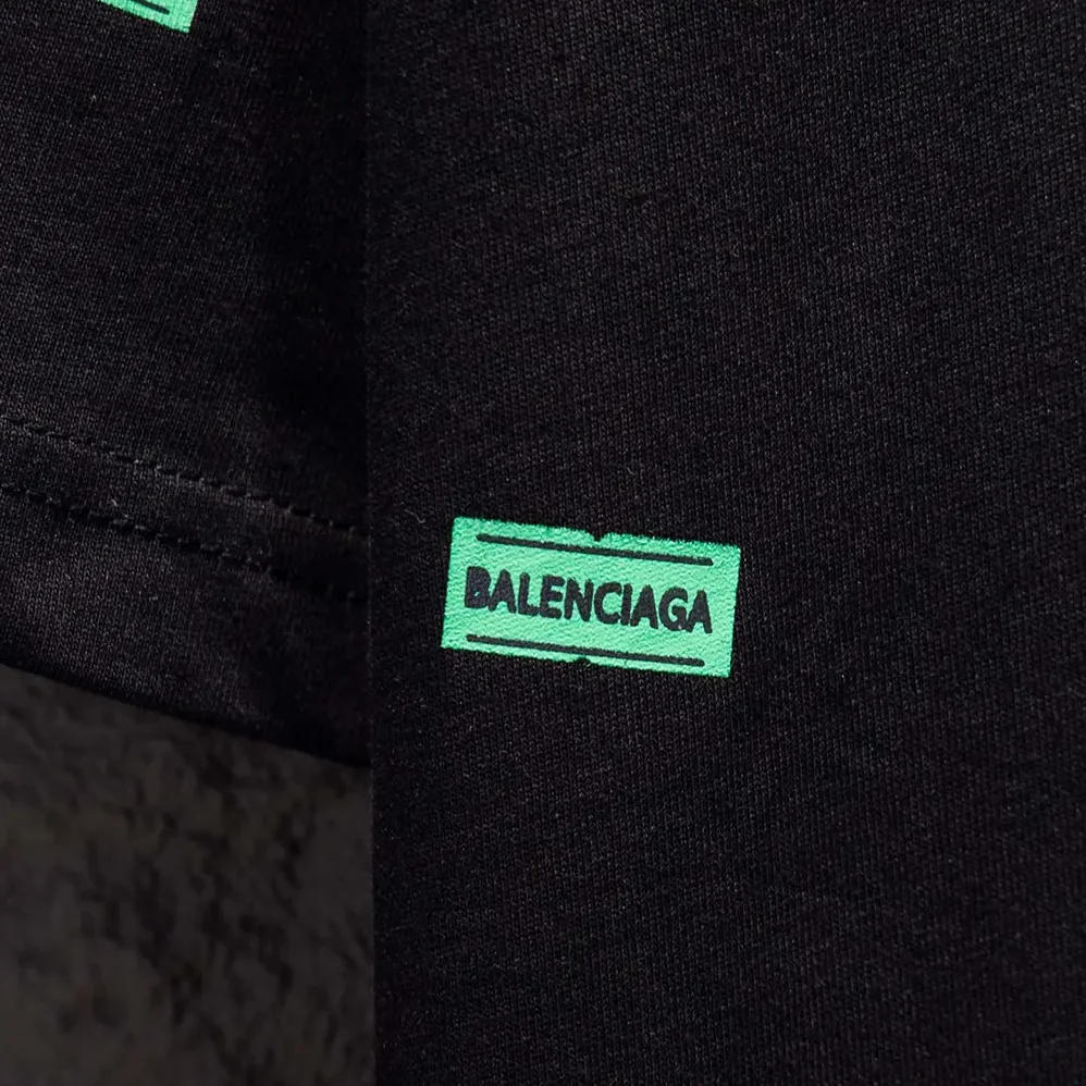 Balenciaga 520 Stickers Medium Fit T-Shirt in Black and Green Dry Jersey for Men Balenciaga 520 Stickers Medium Fit T-Shirt in Black and Green Dry Jersey for Men
