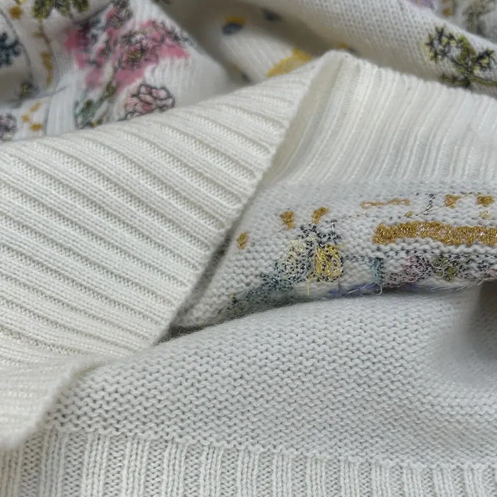 Dior Embroidered Sweater White Cashmere Knit with Multicolor Dior Astral Flowers Motif for Women