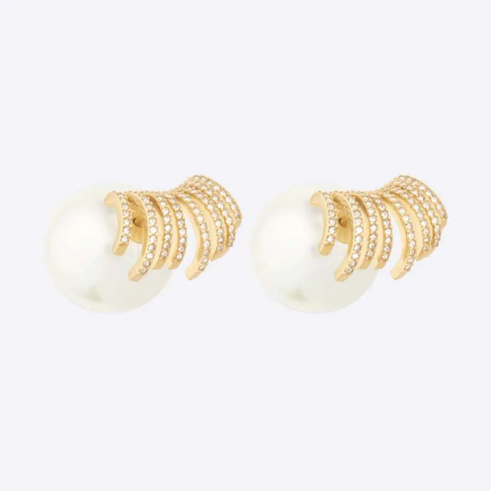 Dior Tribales Earrings Gold-Finish Metal with White Resin Pearls and White Crystals for Women Dior Tribales Earrings Gold-Finish Metal with White Resin Pearls and White Crystals for Women