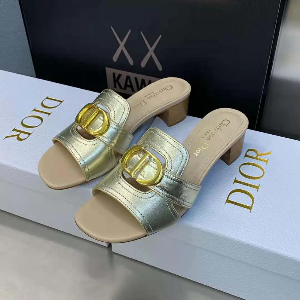 Dior 30 Montaigne Heeled Slide Platinum for Women in Tone Metallic Calfskin Dior 30 Montaigne Heeled Slide Platinum for Women in Tone Metallic Calfskin