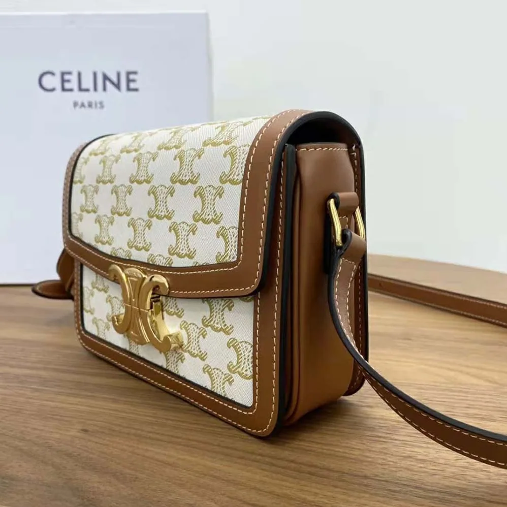 Celine Teen Triomphe Bag in Triomphe Canvas and Calfskin for Women