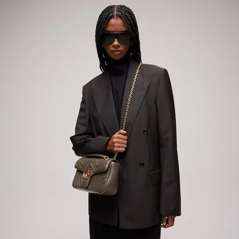 Gucci Marmont Medium Shoulder Bag in Dark Taupe Gold Hardware