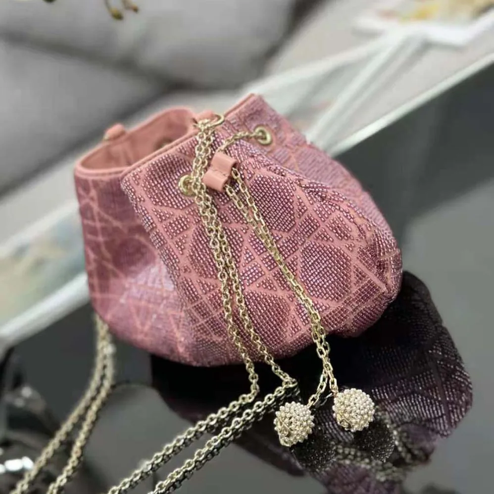 Dior Dior Dream Bucket Bag Ethereal Pink Cannage Cotton with Bead Embroidery for Women Dior Dior Dream Bucket Bag Ethereal Pink Cannage Cotton with Bead Embroidery for Women
