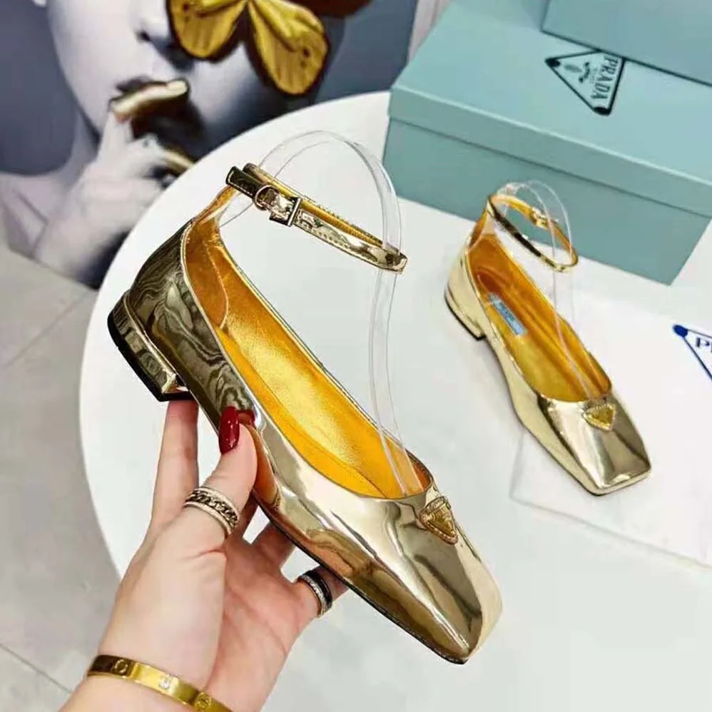 Prada Metallic Leather Ballerinas for Women in Gold