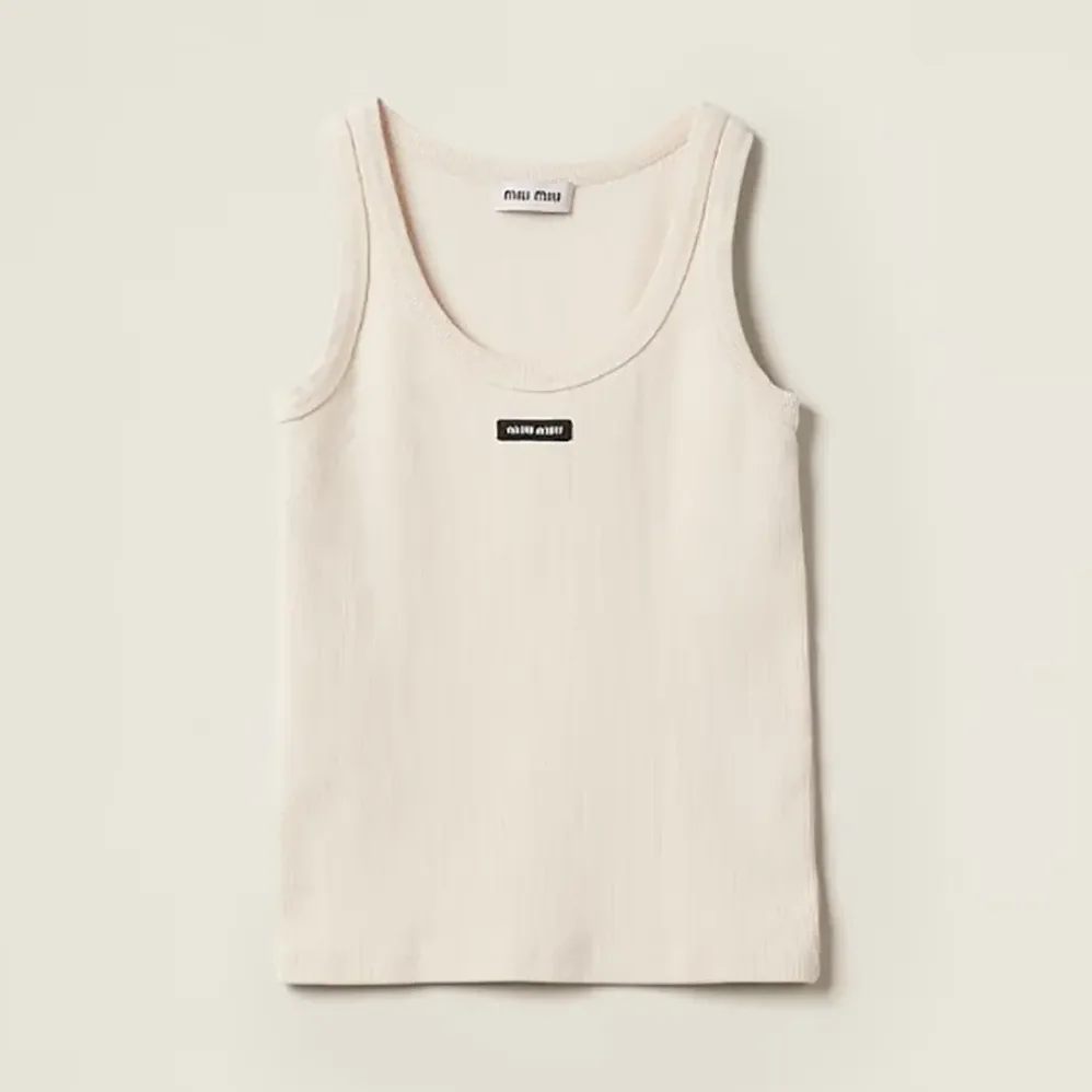 Miu Miu Garment-dyed Ribbed Knit Jersey Top for Women Miu Miu Garment-dyed Ribbed Knit Jersey Top for Women