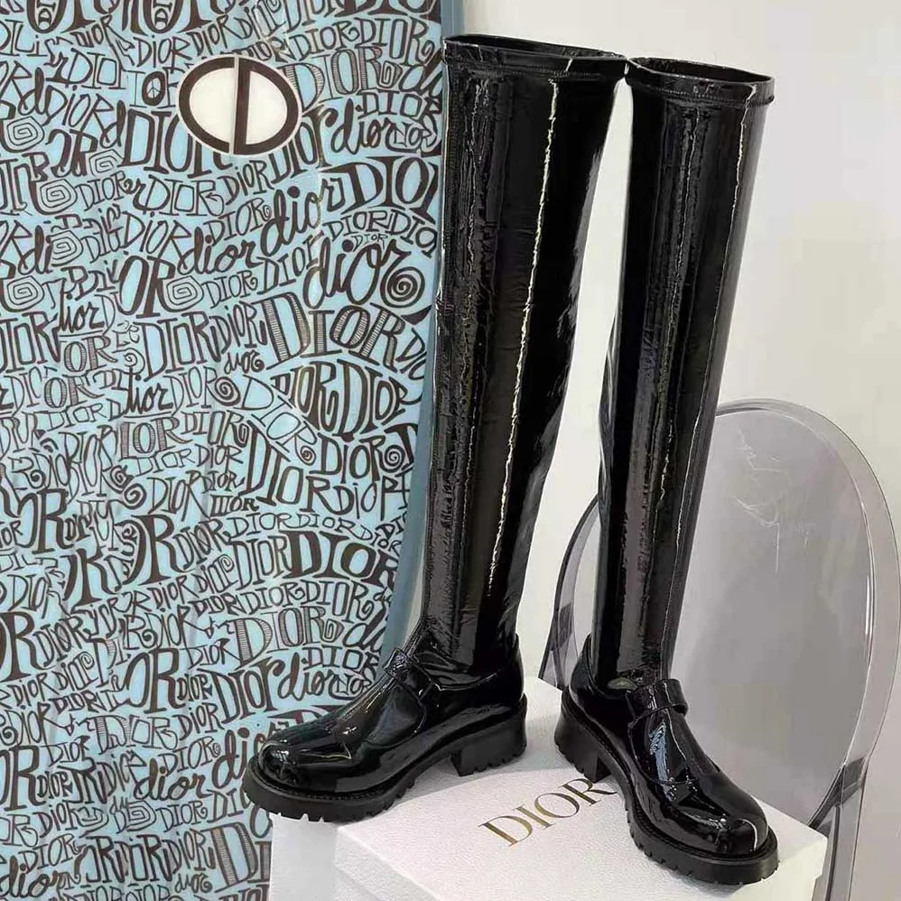 Dior D-Doll Thigh Boot Black Crinkled and Stretch Patent Calfskin for Women Dior D-Doll Thigh Boot Black Crinkled and Stretch Patent Calfskin for Women