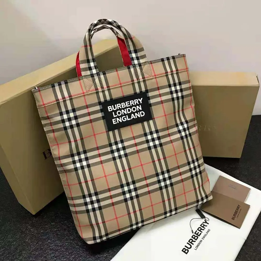 Burberry Logo Applique Vintage Check Cotton Blend Tote for Men