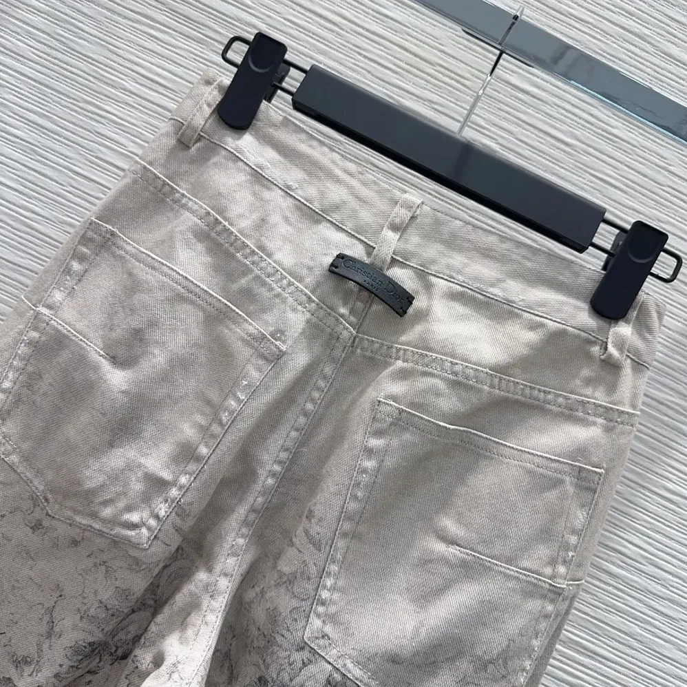 Dior Flared Jeans Beige Dior Barocco Cotton for Women in Linen Denim Dior Flared Jeans Beige Dior Barocco Cotton for Women in Linen Denim