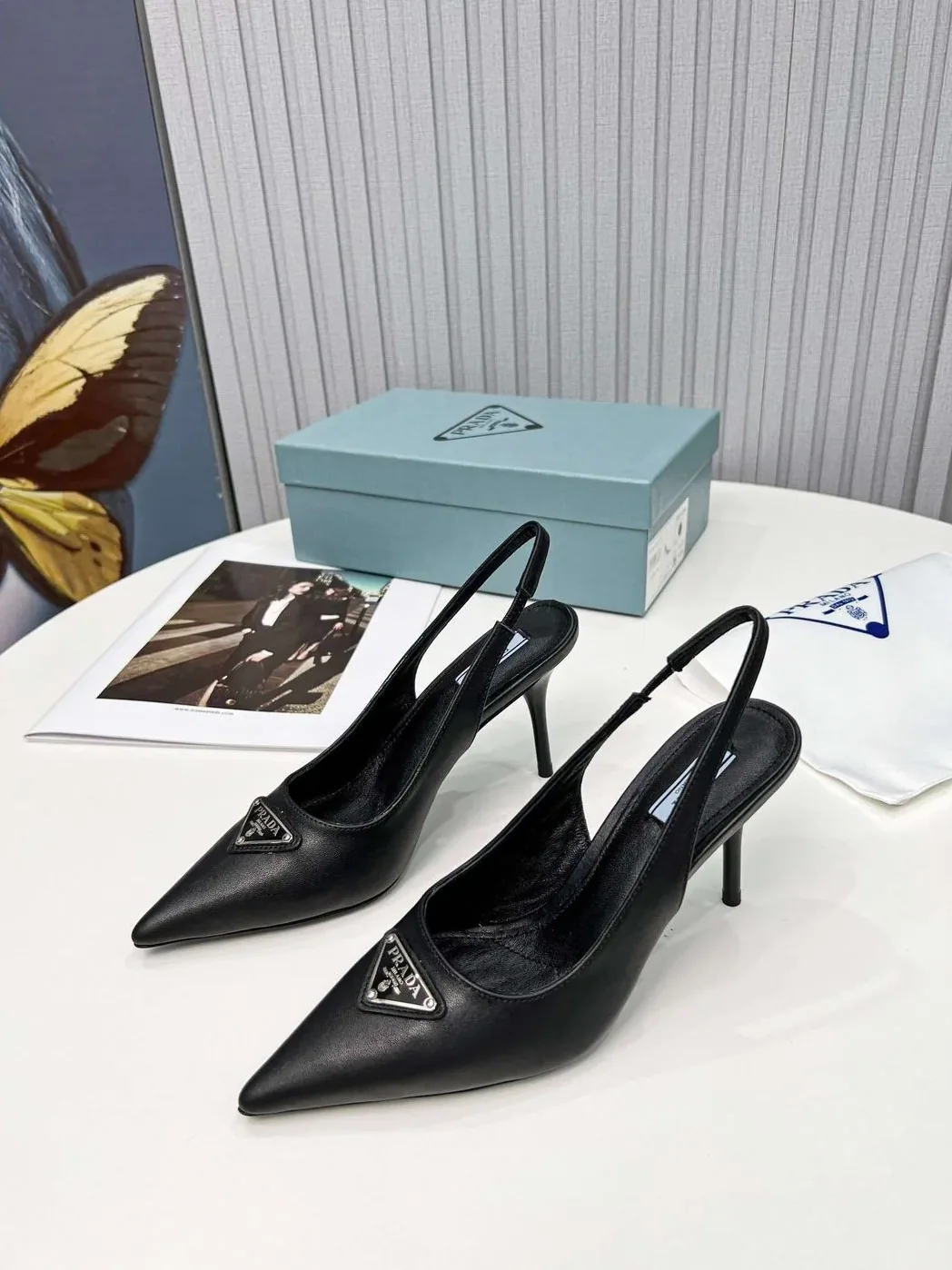 Prada Brushed Sling Pumps Black