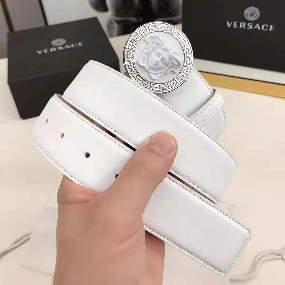 Versace Medusa Biggie Reversible Leather Belt for Men in White