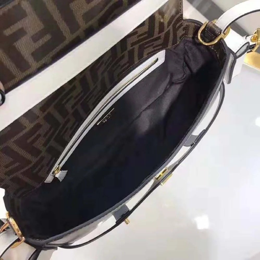 Fendi Baguette Cage Brown Fabric Bag for Women in White Fendi Baguette Cage Brown Fabric Bag for Women in White