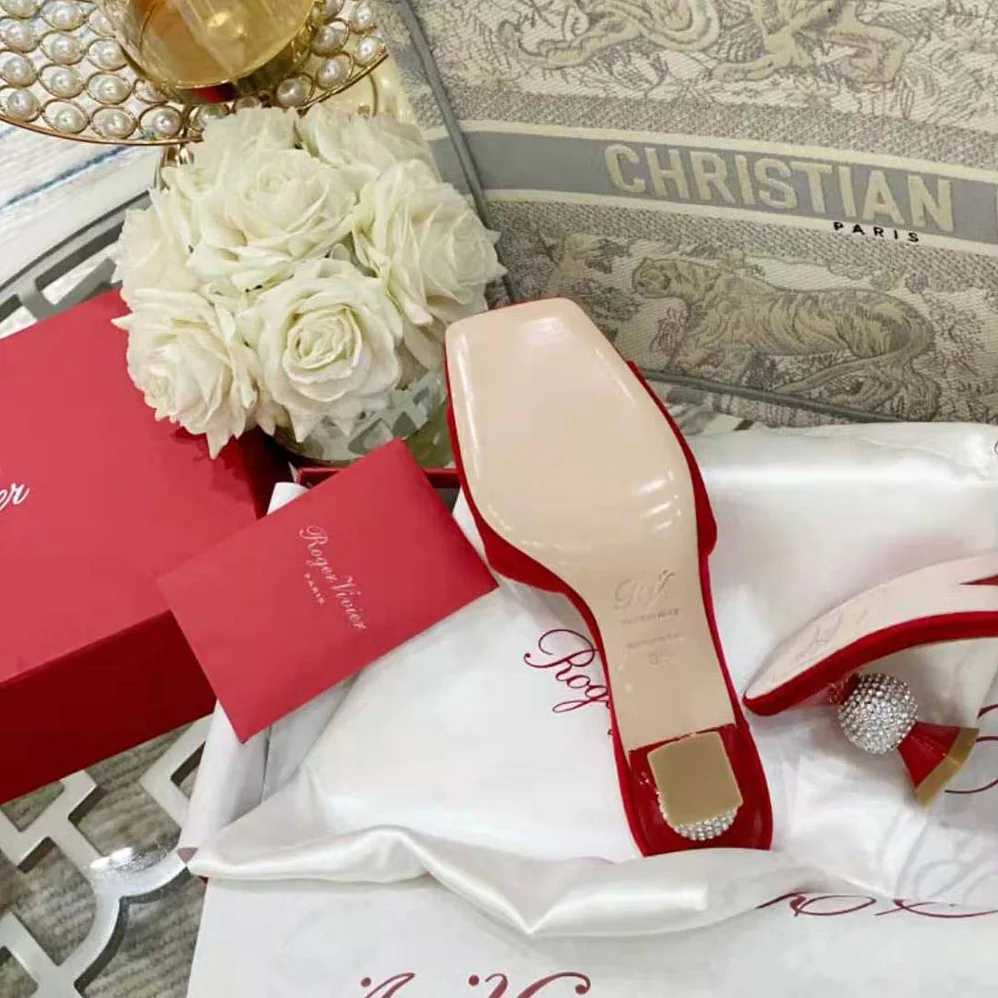 Roger Vivier Marlene Strass Mules in Suede for Women in Red
