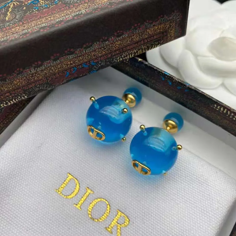 Dior Tribales Earrings Gold-Finish Metal and Light Blue Transparent Resin Pearls for Women Dior Tribales Earrings Gold-Finish Metal and Light Blue Transparent Resin Pearls for Women