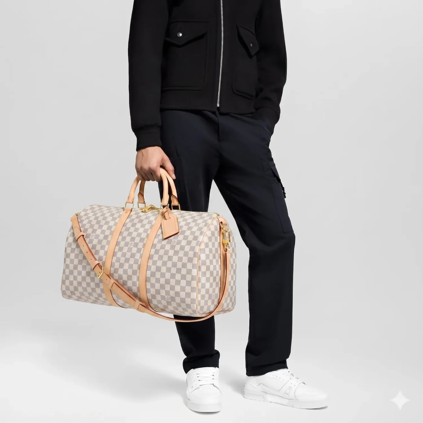 Louis Vuitton Keepall Bandouliere 55 Travel Bag in Damier Azur Gold Hardware Louis Vuitton Keepall Bandouliere 55 Travel Bag in Damier Azur Gold Hardware
