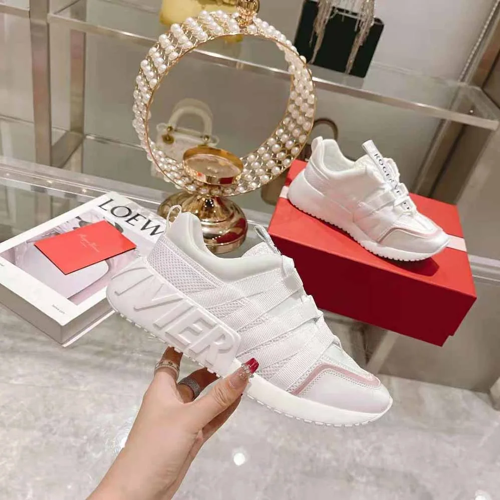 Roger Vivier Viv Go Lace Up Sneakers in Technical Fabrics for Women in White Roger Vivier Viv Go Lace Up Sneakers in Technical Fabrics for Women in White