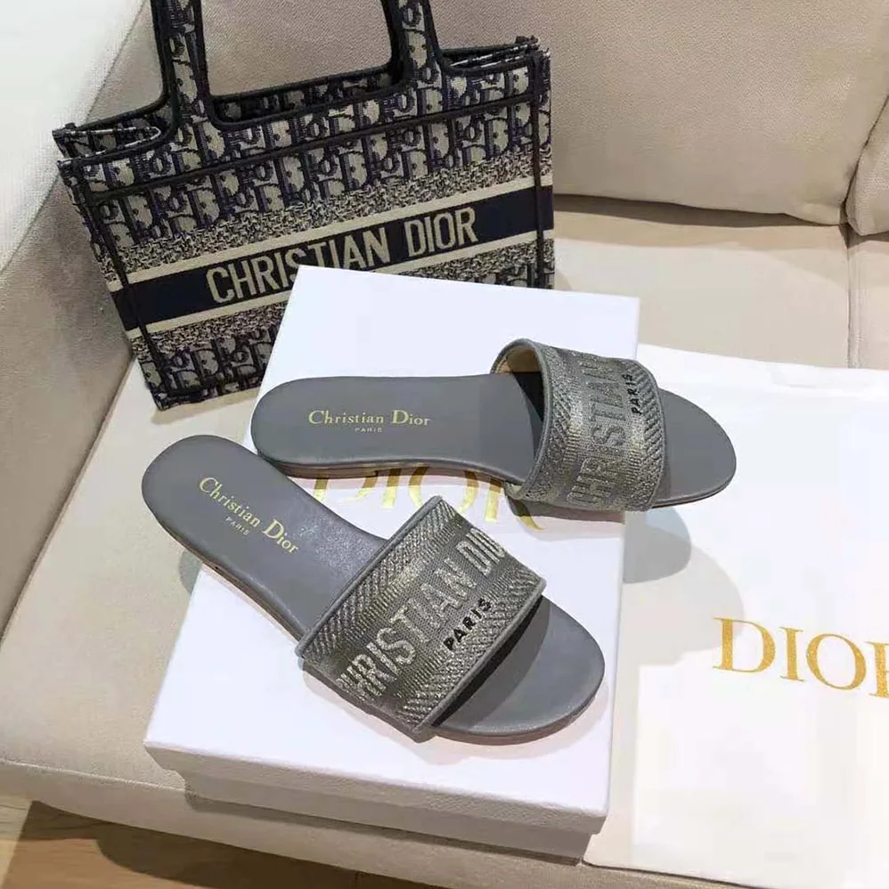 Dior Dway Slide Silver for Women in Tone Embroidered Metallic Fabric Dior Dway Slide Silver for Women in Tone Embroidered Metallic Fabric