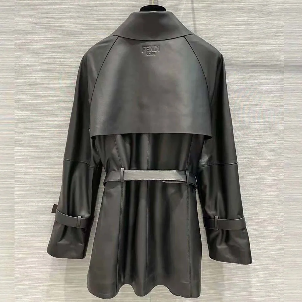 Fendi Black Waxed Leather Jacket for Women