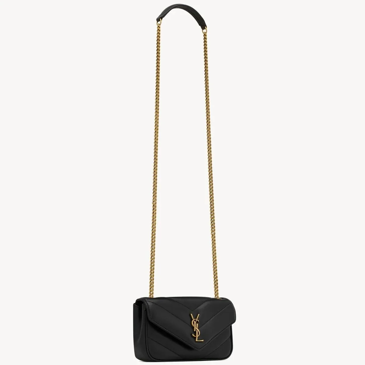 Saint Laurent Loulou Mini Shoulder Bag in Black Gold Hardware