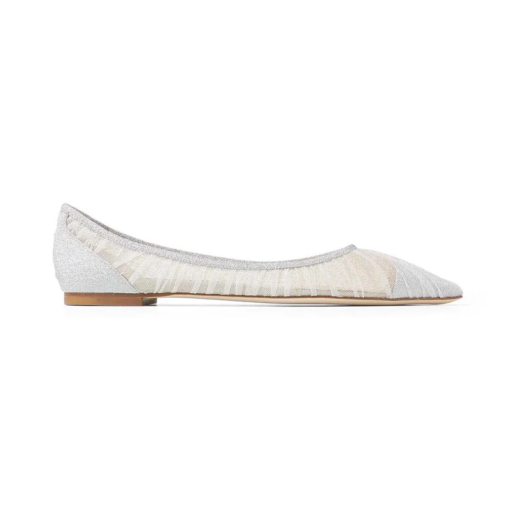 Jimmy Choo Love Flat Metallic Silver Glitter Fabric Flats for Women Jimmy Choo Love Flat Metallic Silver Glitter Fabric Flats for Women