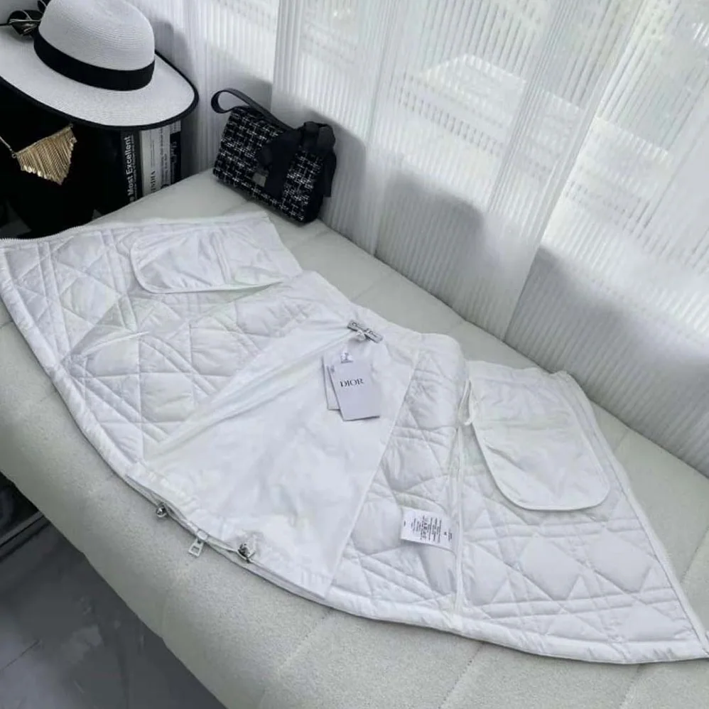 Dior Macrocannage Flared Miniskirt White Quilted Technical Taffeta for Women Dior Macrocannage Flared Miniskirt White Quilted Technical Taffeta for Women