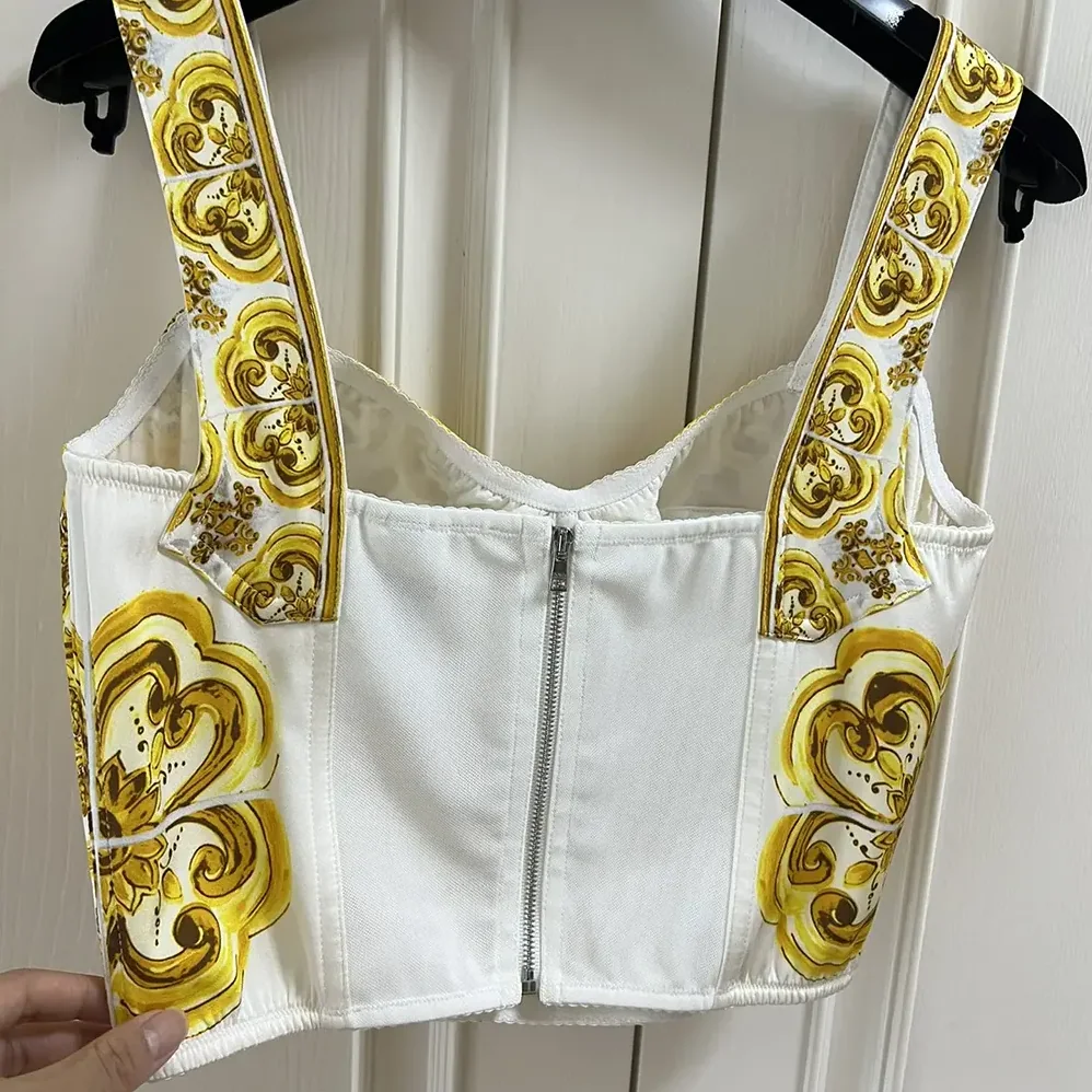 Dolce Gabbana D&G Cotton Corset Top with Majolica Print for Women