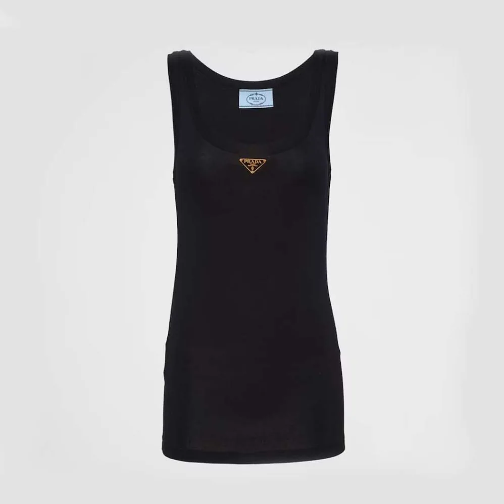 Prada Ribbed Knit Jersey Tank Top for Women in Black
