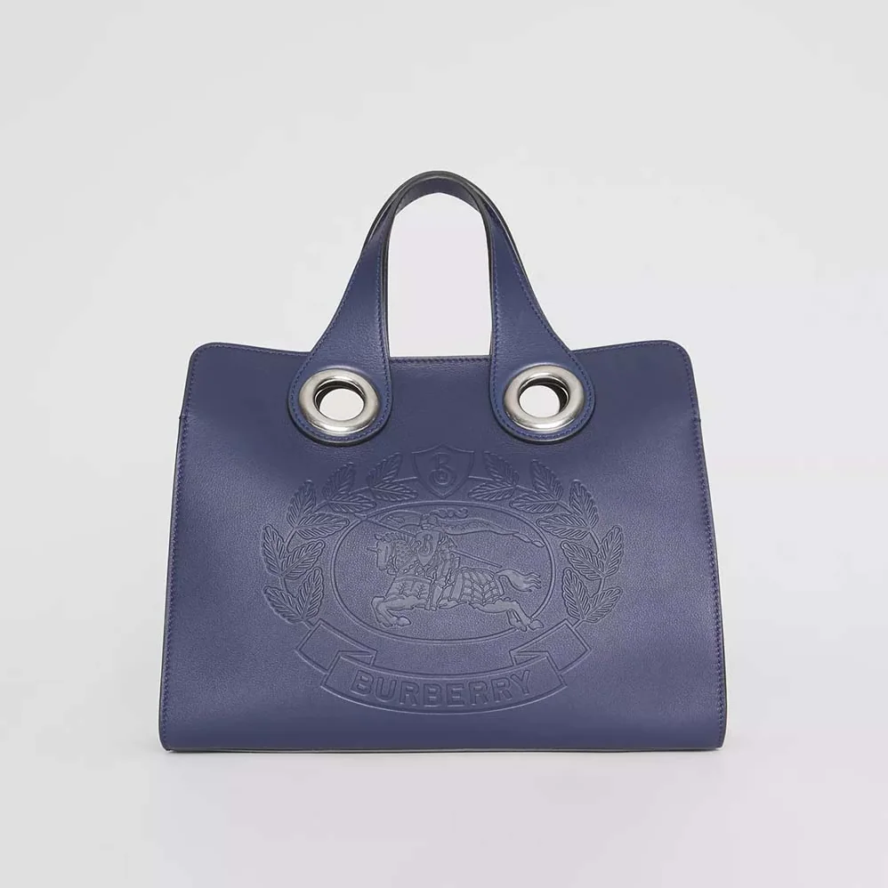 Burberry The Leather Crest Grommet Detail Tote for Women in Blue