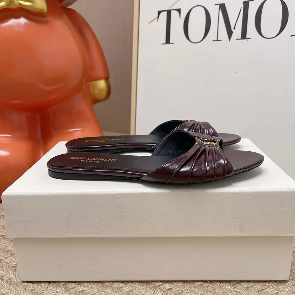 Saint Laurent YSL Babylone Slides In Smooth Leather Bordeaux for Women