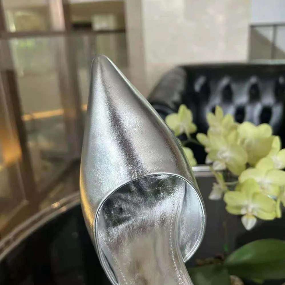 Fendi First Silver Leather High for Women in Heeled Slingbacks